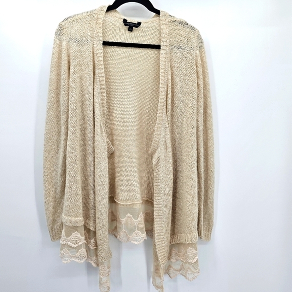 Signature Studios cream open front waterfall lace trim cardigan women's size 1x - Picture 1 of 7